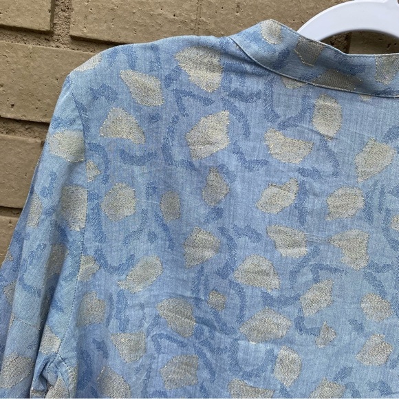 FINLEY Mandarin Collar Gold Leaf Jacquard Long Sleeve Shirt Size Medium - Picture 8 of 9